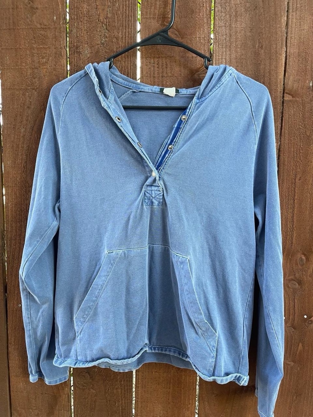 VTG 90s J.Crew Knit Goods Pullover Henley Cotton Lightweight Hoodie Sz M